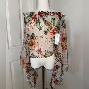 Floral Off-Shoulder Sheer Blouse